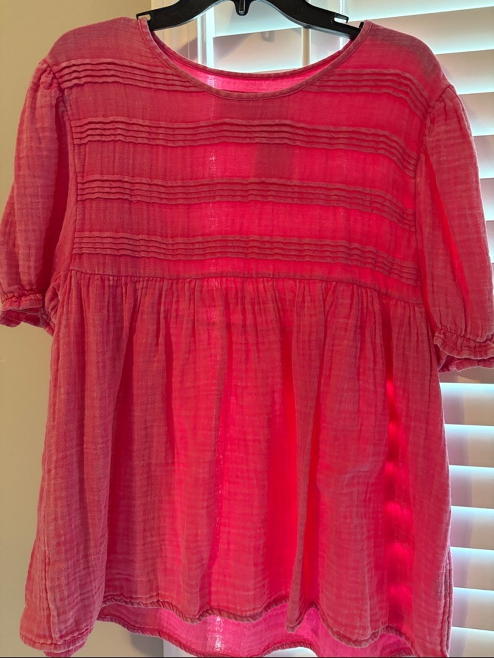 Simply Southern Pink Gauze Pintuck Peasant Blouse
